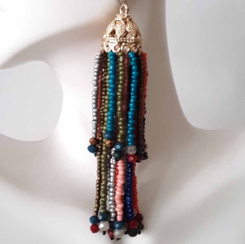 Seed Bead Tassel Earrings